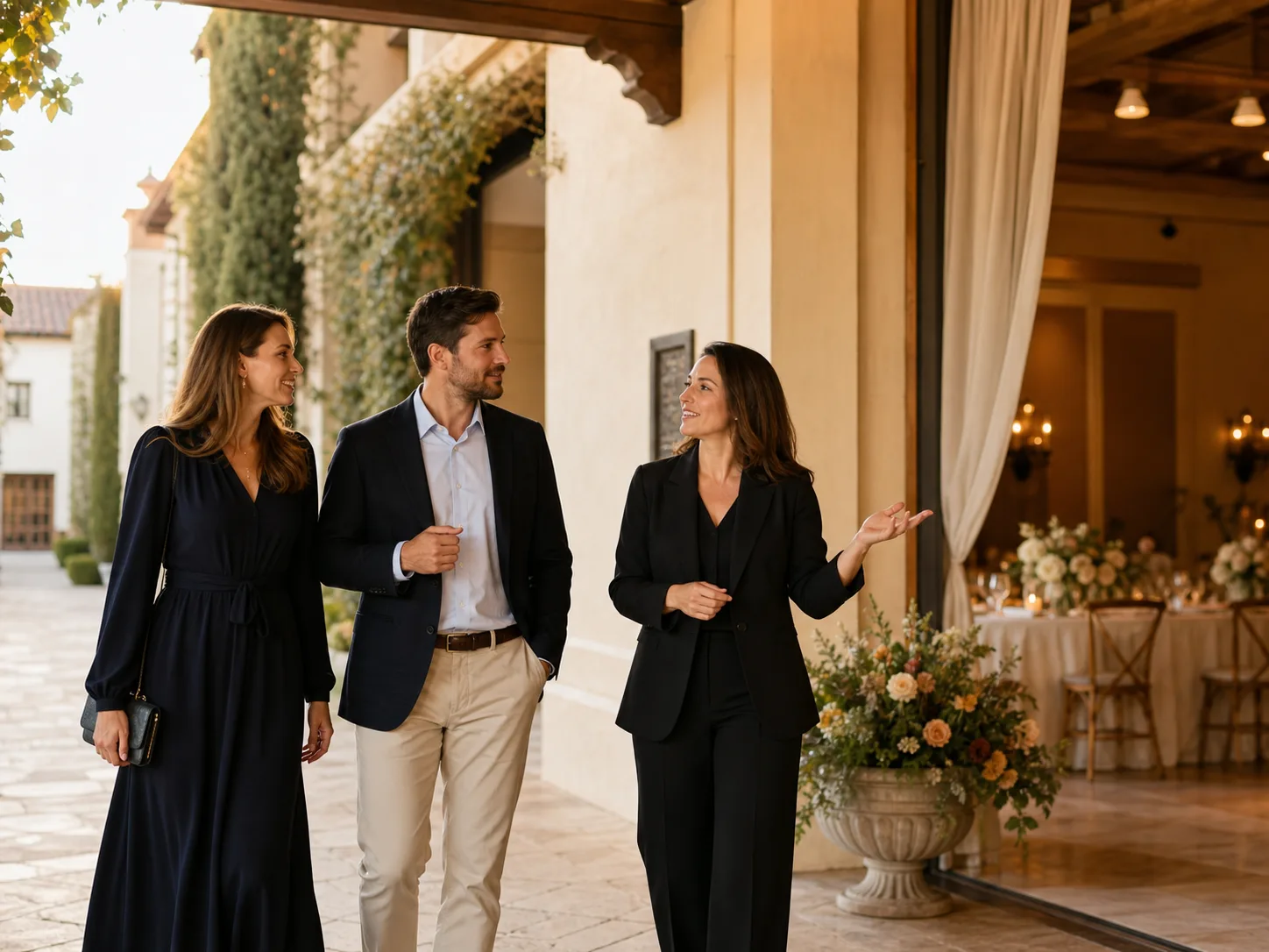 A venue tour taking place in a warm event space